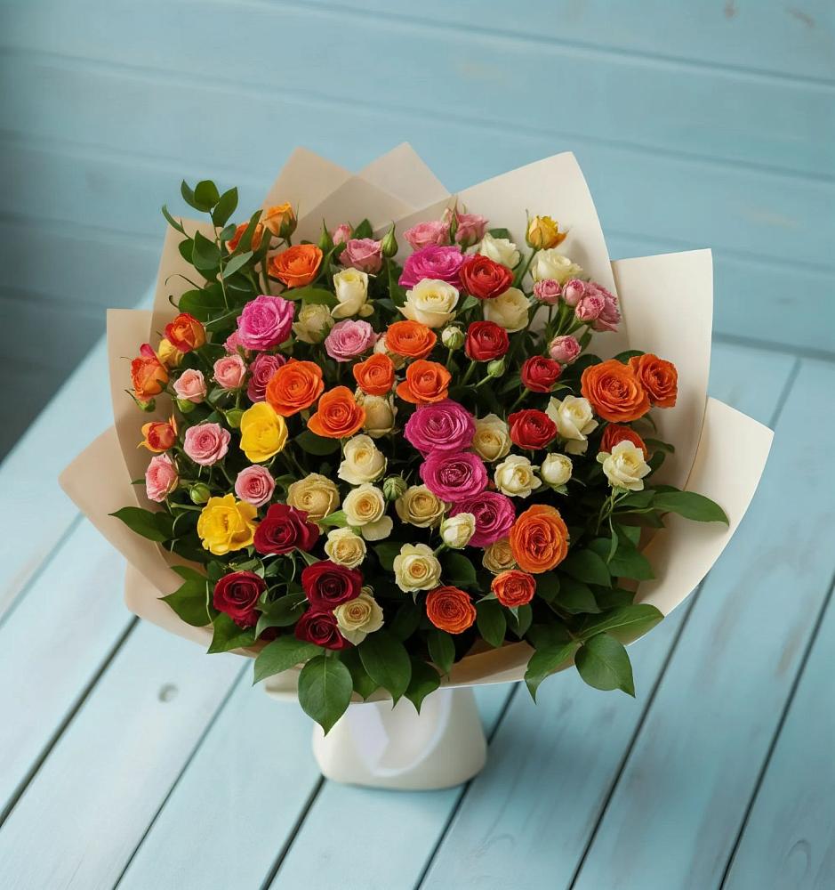 Букет Микс из разноцветных кустовых роз в Усмани