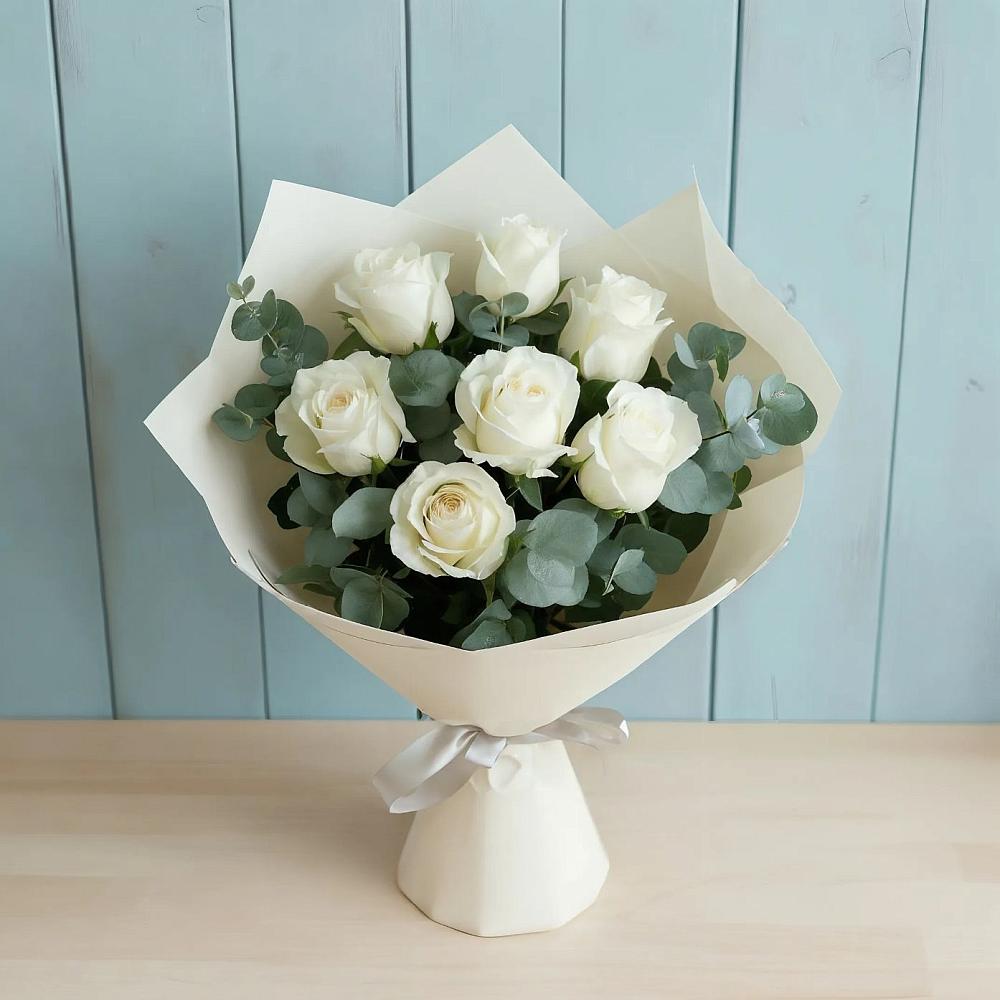 Букет Белые розы в Эвкалипте в Усмани